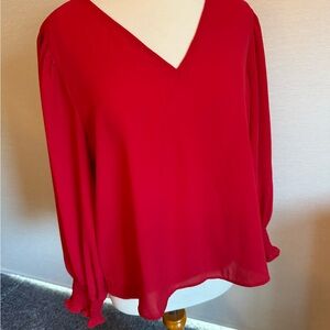 CeCe Vibrant Red V-Neck Blouse